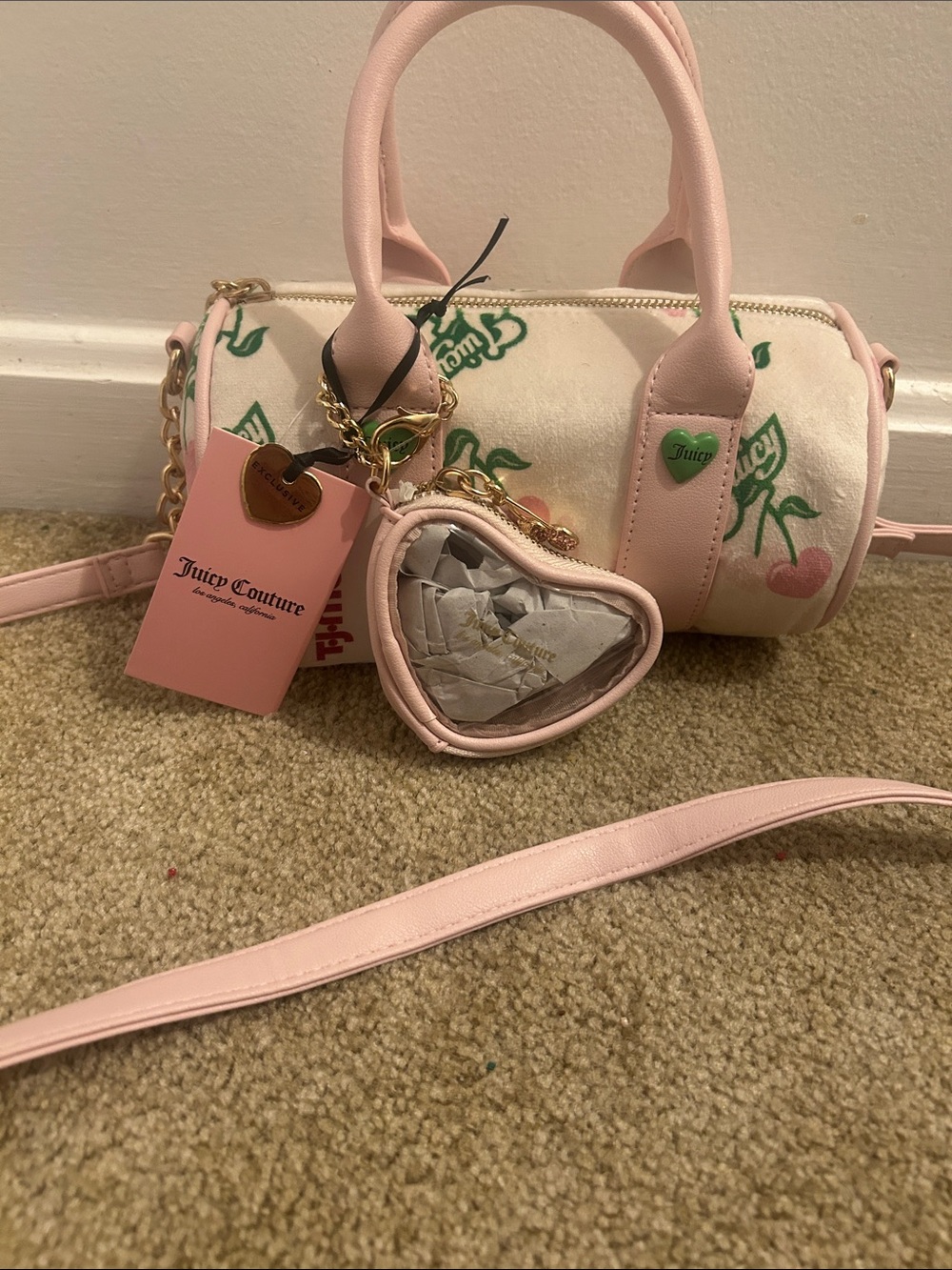 Juicy Couture Pink & Cream Cherry Mini Barrel Bag - Picture 2 of 6